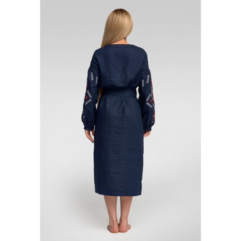 Вишиванка Ukrglamour,  жіноча лляна вишита сукня Navy blue 3, р.XХL/52-54 (UKR-4178)  large popup