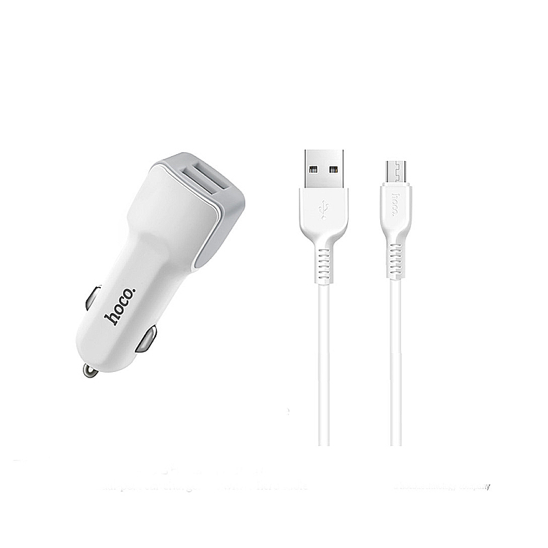 Зарядний пристрій Hoco Z23 автомобільний, Micro 2 USB Port 2.4 A, білий large popup