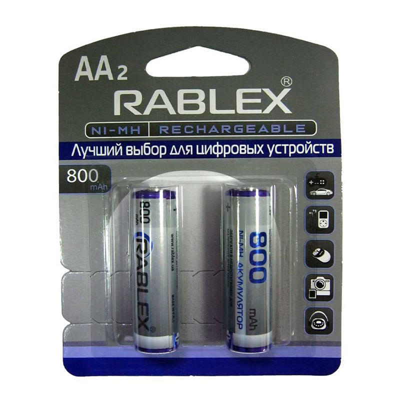 Акумулятор AA Rablex 800mAh NiMH, 1шт (блістер по 2шт) HR6 large popup