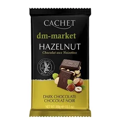 Бельгійський чорний шоколад Cachet Hazelnut, 300 г з цілісним горіхом фундук