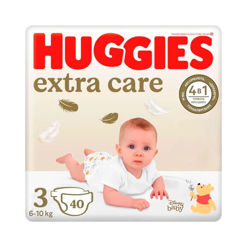 Дитячі підгузники Huggies Extra Care Jumbo №3 6-10 кг 40 шт