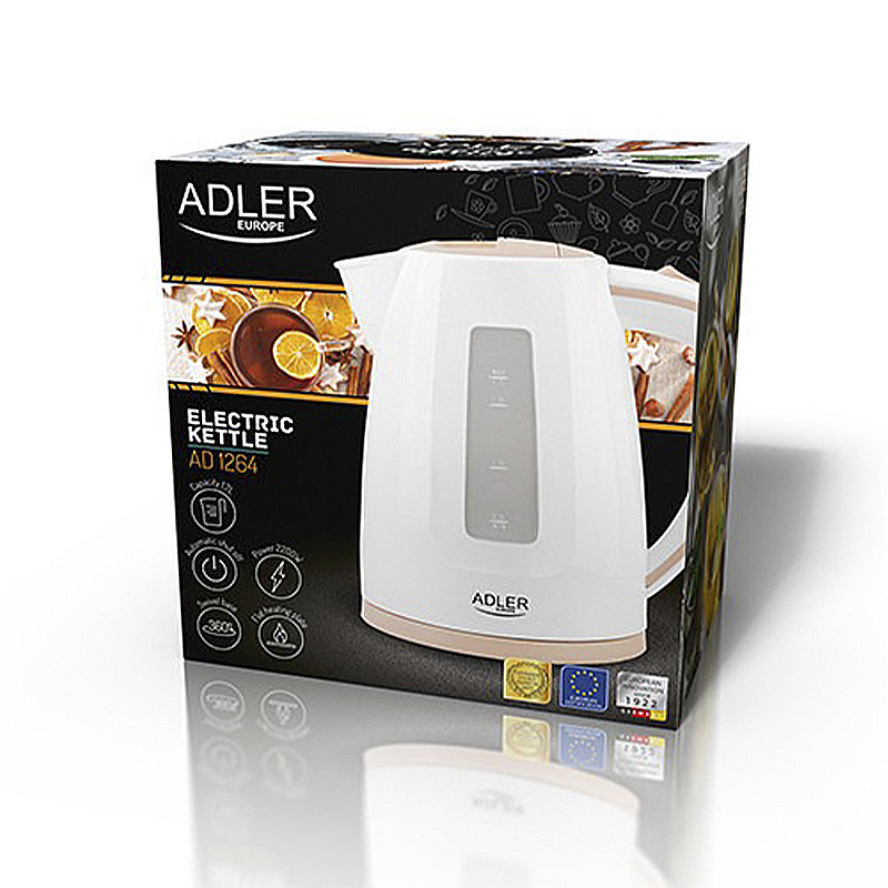 Електрочайник пластиковий Adler AD 1264 white 1,7 літр large popup