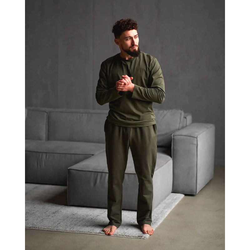 Піжама Handy Wear чоловіча Cotton Basic лонгслів + штани прямі хакі, р.L (0811) large popup