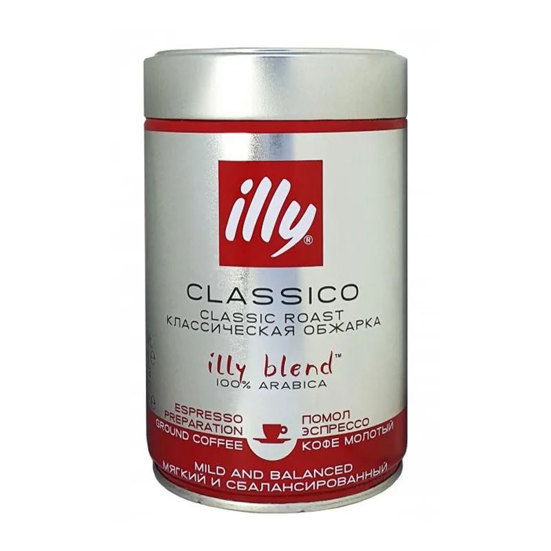 Кава арабіка мелена ILLY Espresso, 250г ж/б суміш із дев&#039;яти сортів арабіки