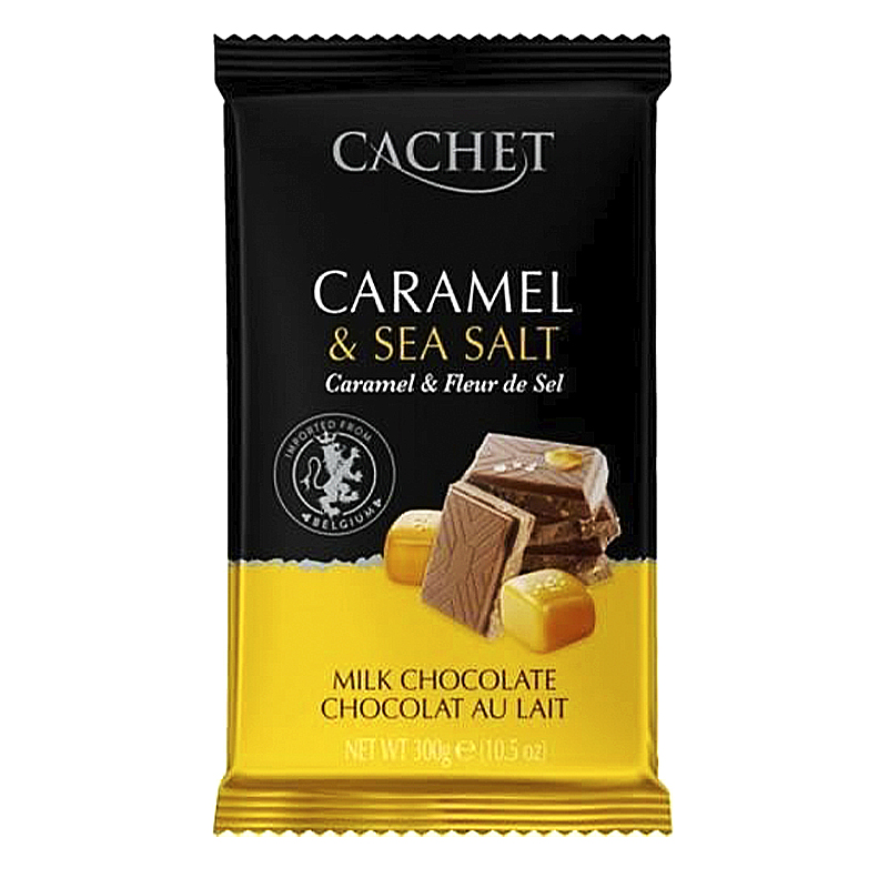 Молочний шоколад cachet з карамеллю та морською сіллю Caramel &amp; Sea Salt, 300 г, Бельгія large popup