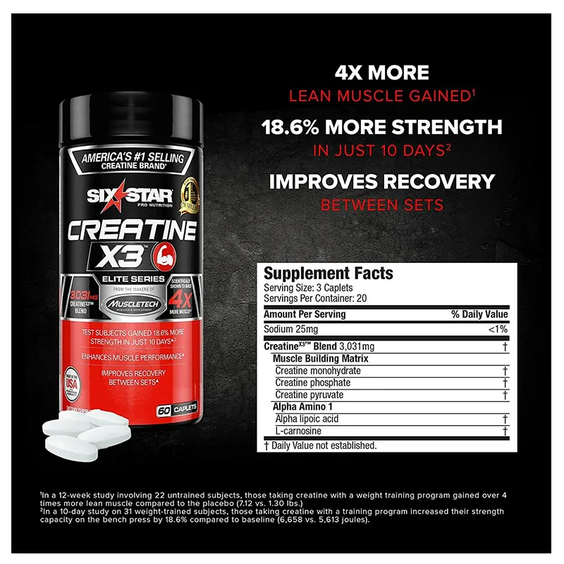 Мультикреатиновий комплекс Six Star Creatine X3 60 Caplets