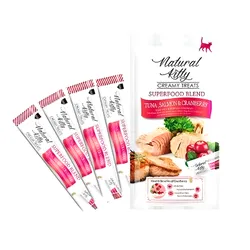 Natural Kitty Creamy Treats Кремові ласощі з тунцем, лососем і журавлиною для котів, 4 шт х 12 грам