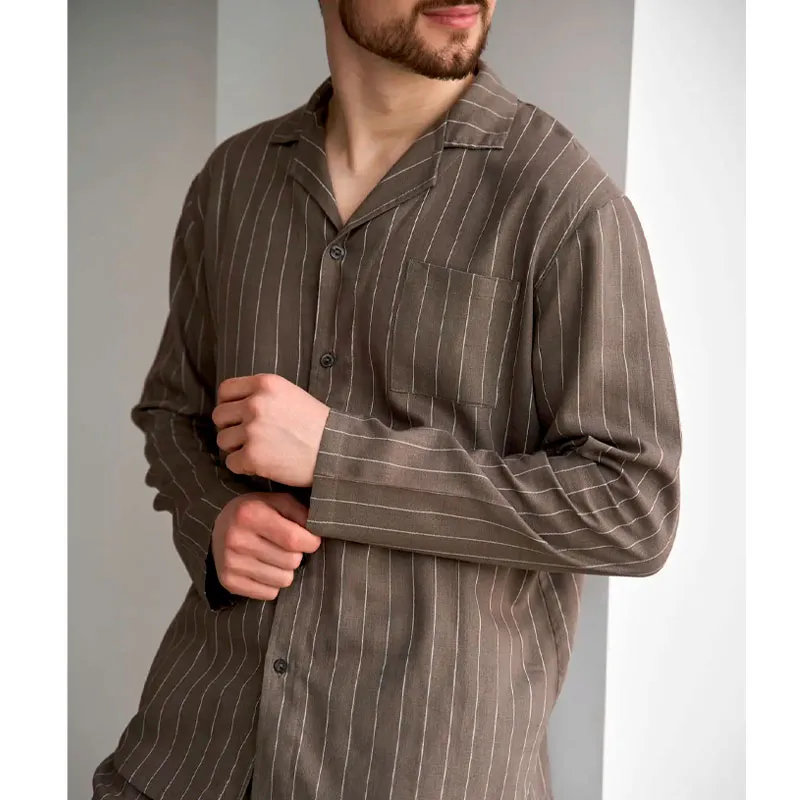 Піжама Handy Wear чоловіча у смужку льон Linen Strip, мокко, р.2XL (0361)