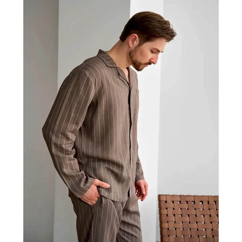 Піжама Handy Wear чоловіча у смужку льон Linen Strip, мокко, р.3XL (0361)