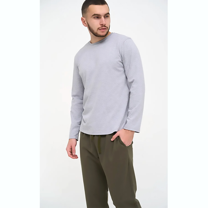 Піжама Handy Wear чоловіча Cotton Basic лонгслів сірий + штани прямі хакі, р.XL (0811-1) large popup