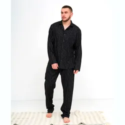 Піжама Handy Wear чоловіча у смужку льон Linen Strip, чорна, р.2XL (0362) thumbnail