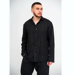 Піжама Handy Wear чоловіча у смужку льон Linen Strip, чорна, р.2XL (0362) thumbnail