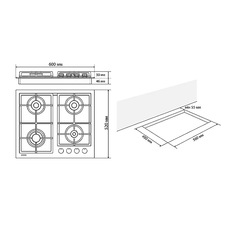 Поверхня газова ELEYUS VITA 60 WH CF