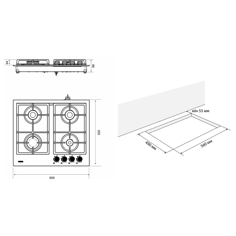 Поверхня газова ELEYUS INGA 60 BL CWF large popup