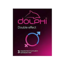 Презервативи DOLPHI Double effect з крапками та ребрами пролонгуючи, з розігріваючим змащувачем, 3шт