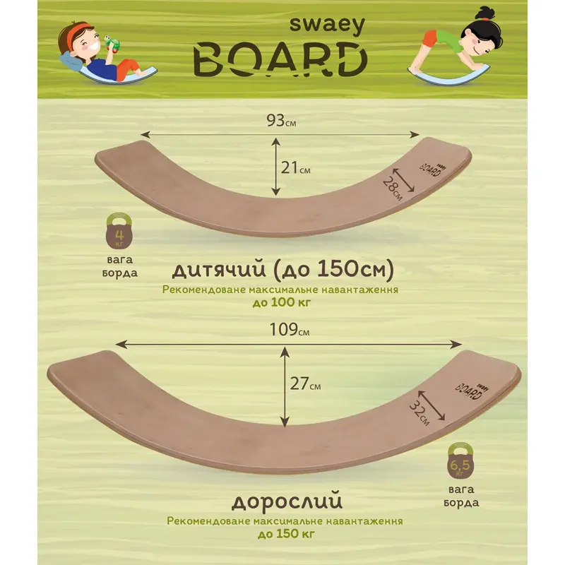 Рокерборд SwaeyBoard балансир-дошка дитяча з захистом пальців (ДП12-25)