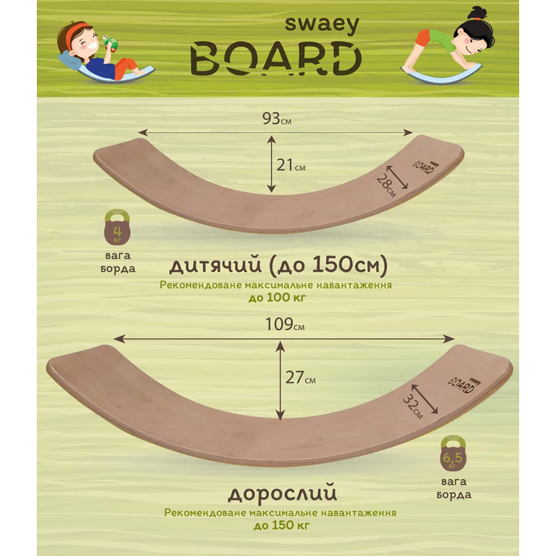 Рокерборд SwaeyBoard балансир-дошка дитяча з захистом пальців (ДП12-25) large popup