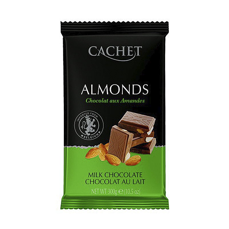 Шоколад молочний Кашет з мигдалем Cachet Almonds, 300 г, Бельгія large popup