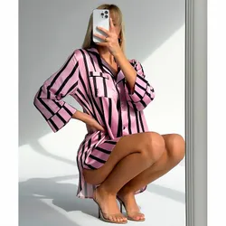 Сорочка для дому Domino Victoria&#039;s Secret з шовку, рожева в чорну смужку, р.L/XL (1136) thumbnail mobile