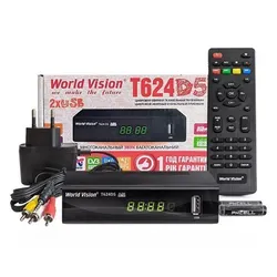 Тюнер DVB-T2  World Vision T624D5 metall (гар.14дн.)(вн.блок жив.5V/1A,пульт;дисплей;IPTV;2xUSB)